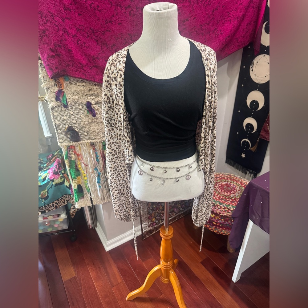 Leopard Print Cardigan with Black Top Size Medium